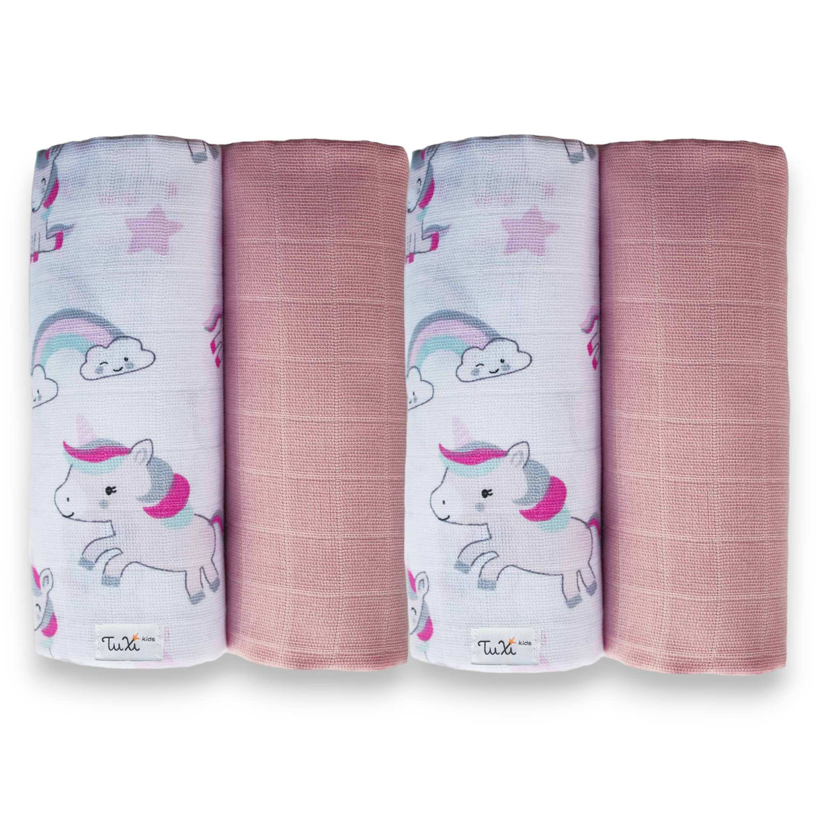 Set 4 paturici bebe, muselina, 100% bumbac, 75x75 cm, pentru fetite, ponei