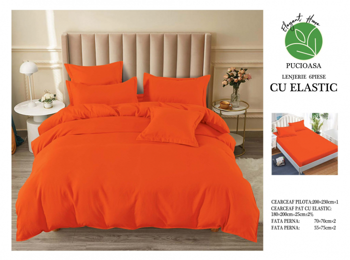 Lenjerie finet uni pentru pat dublu, 6 piese, cearsaf cu elastic, LFU0174-2E6 [3]