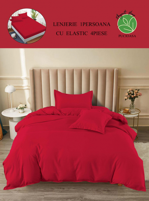 Lenjerie finet uni pentru pat simplu, 4 piese, cearsaf cu elastic, LFU0175-1E4 [3]