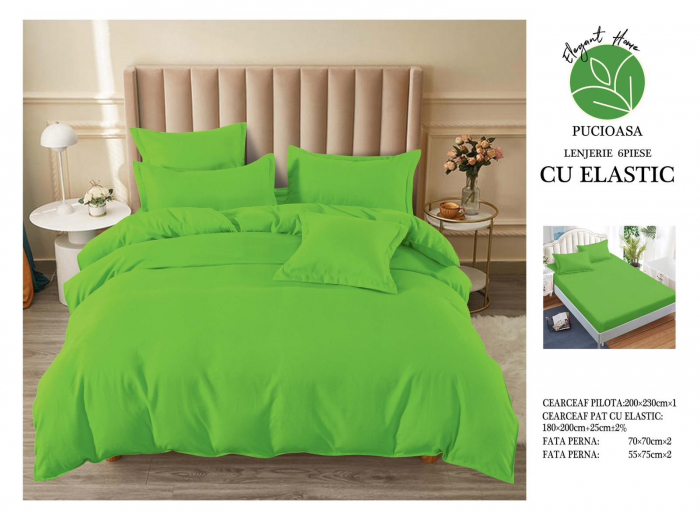 Lenjerie finet uni pentru pat dublu, 6 piese, cearsaf cu elastic, LFU0182-2E6 [3]