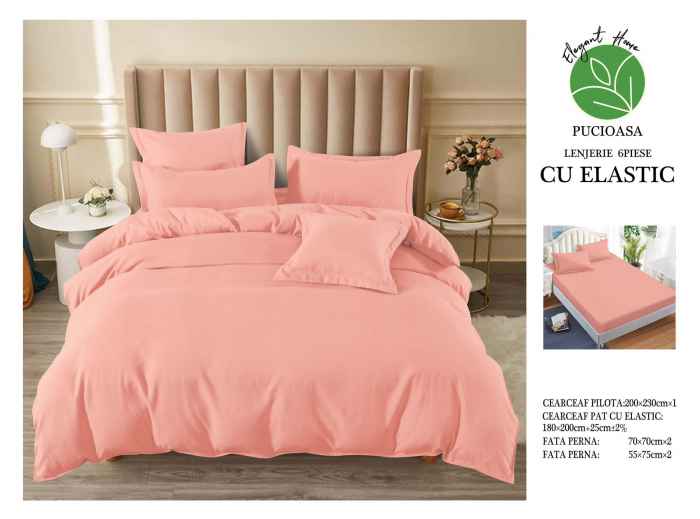 Lenjerie finet uni pentru pat dublu, 6 piese, cearsaf cu elastic, LFU0184-2E6 [3]