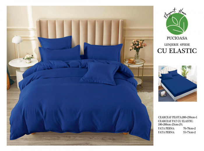 Lenjerie finet uni pentru pat dublu, 6 piese, cearsaf cu elastic, LFU0189-2E6 [3]