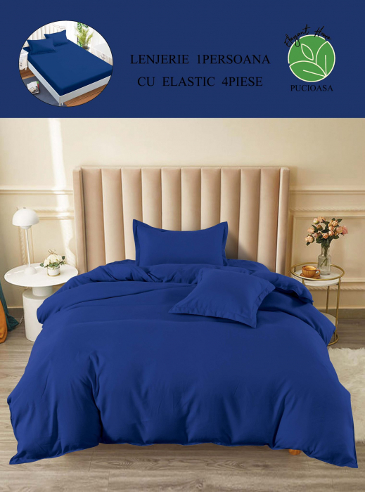 Lenjerie finet uni pentru pat simplu, 4 piese, cearsaf cu elastic, LFU0189-1E4 [3]