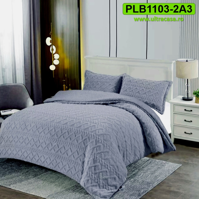 Pilota uni cu blanita, pat dublu, 3 piese, PLB1103-2A3 gri deschis [3]