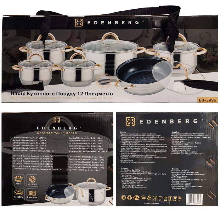 Set vase din inox 12 piese Edenberg EB-3998 [12]