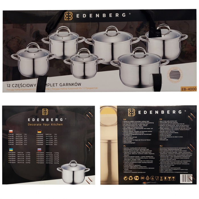 Set vase din inox 12 piese Edenberg EB-4000 [12]