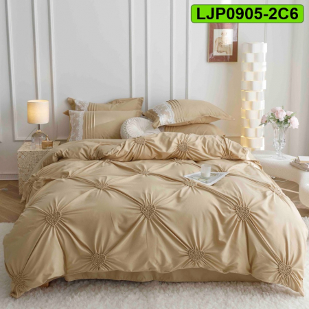 Lenjerii speciale - Lenjerie bumbac cu broderie, pat dublu, 6 piese, LJP0905-2C6