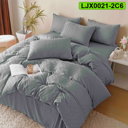 Lenjerii speciale - Lenjerie bumbac Jacquard, pat dublu, 6 piese, LJX0021-2C6
