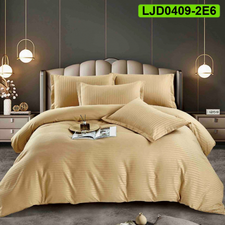 Lenjerii Damasc - Lenjerie Damasc pentru pat dublu, 6 piese, cearsaf cu elastic, LJD0409-2E6
