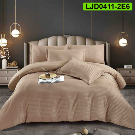 Lenjerii Damasc - Lenjerie Damasc pentru pat dublu, 6 piese, cearsaf cu elastic, LJD0411-2E6