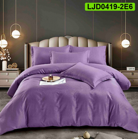 Lenjerii Damasc - Lenjerie Damasc pentru pat dublu, 6 piese, cearsaf cu elastic, LJD0419-2E6