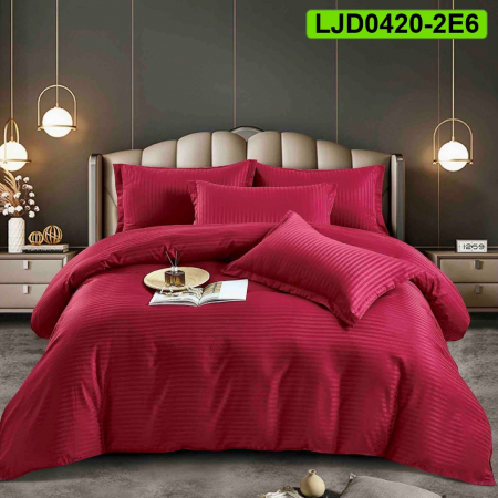 Lenjerii Damasc - Lenjerie Damasc pentru pat dublu, 6 piese, cearsaf cu elastic, LJD0420-2E6