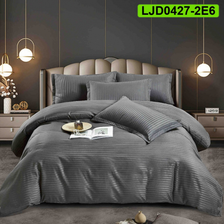 Lenjerii Damasc - Lenjerie Damasc pentru pat dublu, 6 piese, cearsaf cu elastic, LJD0427-2E6