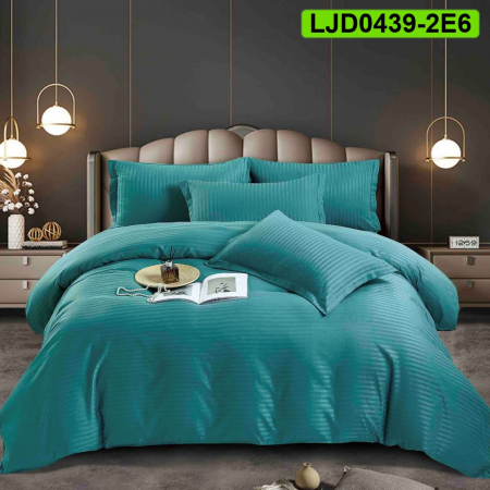 Lenjerii Damasc - Lenjerie Damasc pentru pat dublu, 6 piese, cearsaf cu elastic, LJD0439-2E6