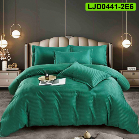 Lenjerii Damasc - Lenjerie Damasc pentru pat dublu, 6 piese, cearsaf cu elastic, LJD0441-2E6