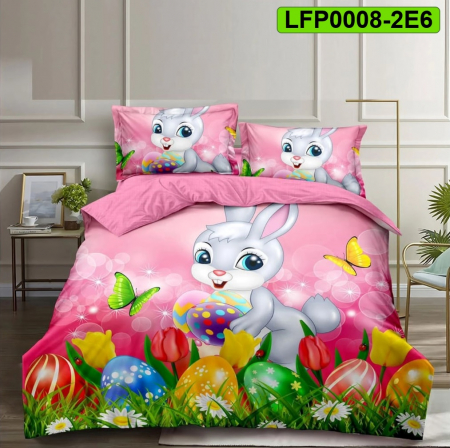 Lenjerii de Paște - Lenjerie finet Paste pentru pat dublu, 6 piese, cearsaf cu elastic, LFP0008-2C6