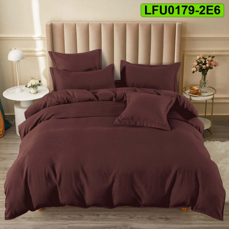 Lenjerie finet uni pentru pat dublu, 6 piese, cearsaf cu elastic, LFU0179-2E6 [0]