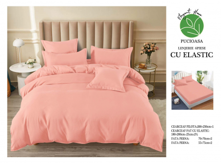 Lenjerie finet uni pentru pat dublu, 6 piese, cearsaf cu elastic, LFU0184-2E6 [2]