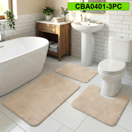 Covoare antiderapante - Set 3 covorase baie antiderapante CBA0401-3PC crem