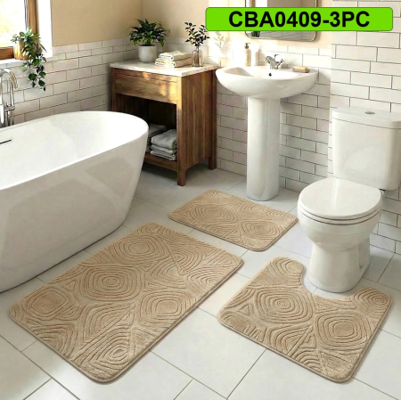 Covoare antiderapante - Set 3 covorase baie antiderapante CBA0409-3PC crem