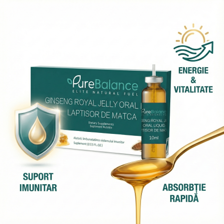 Imunitate & Vitalitate - Pure Balance Laptisor de Matca cu Ginseng (Royal Jelly) - 10 Fiole Monodoze