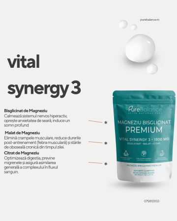 Echilibru & Somn - Pure Balance Magneziu Bisglicinat Synergy 3 (Bisglicinat, Malat, Citrat) 1800 mg - 90 Capsule Vegane