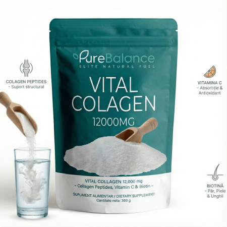 Colagen & Frumusete - Pure Balance Vital Colagen 12.000 mg - Colagen Pulbere cu Acid Hialuronic si Biotina 360 g