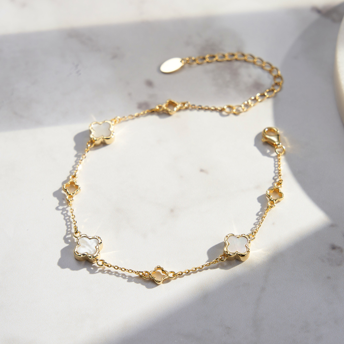 Brățară Clover Pearl din Argint 925 Placată cu Aur 14K și Sidef Natural [2]