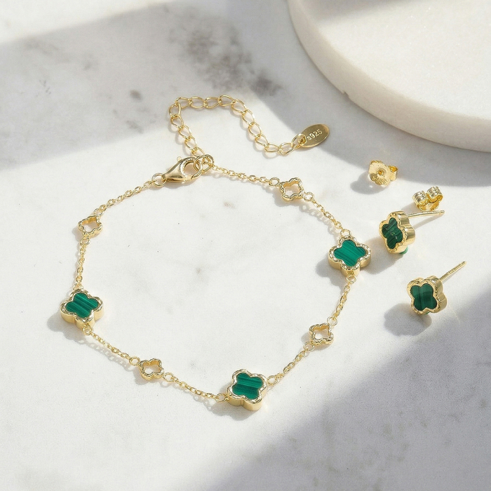 Brățară Clover Pearl din Argint 925 Placată cu Aur 14K și Sidef Natural [2]