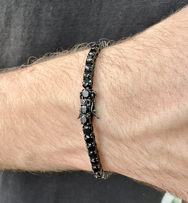 Bratara Tennis Una Vida 4mm for Men Full Black, Masura 19cm, Argint [5]