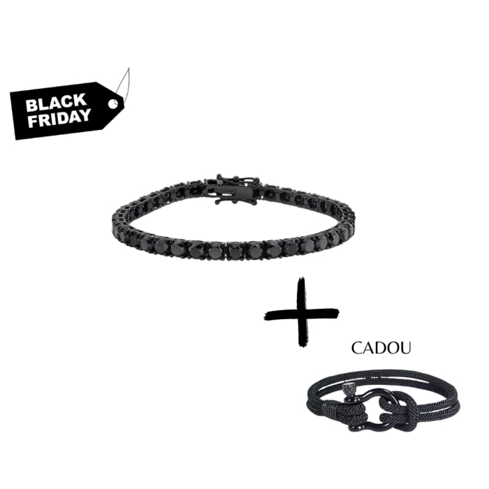 Bratara Tennis Una Vida 4mm for Men Full Black, Masura 19cm, Argint [1]