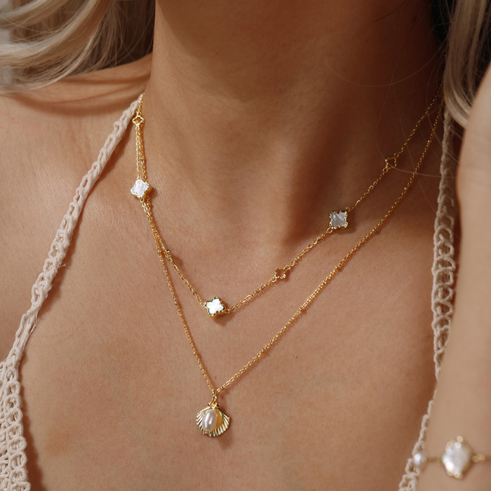 Colier Clover Pearl din Argint 925 Placat cu Aur 14K și Sidef Natural [3]