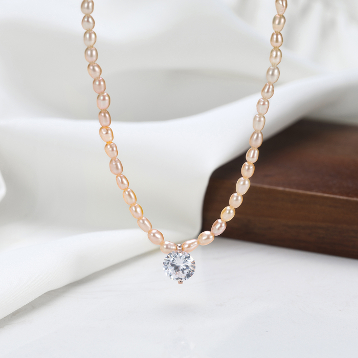 Colier cu Perle Santorini Pearl din Argint 925 Placat cu Aur Roz [4]