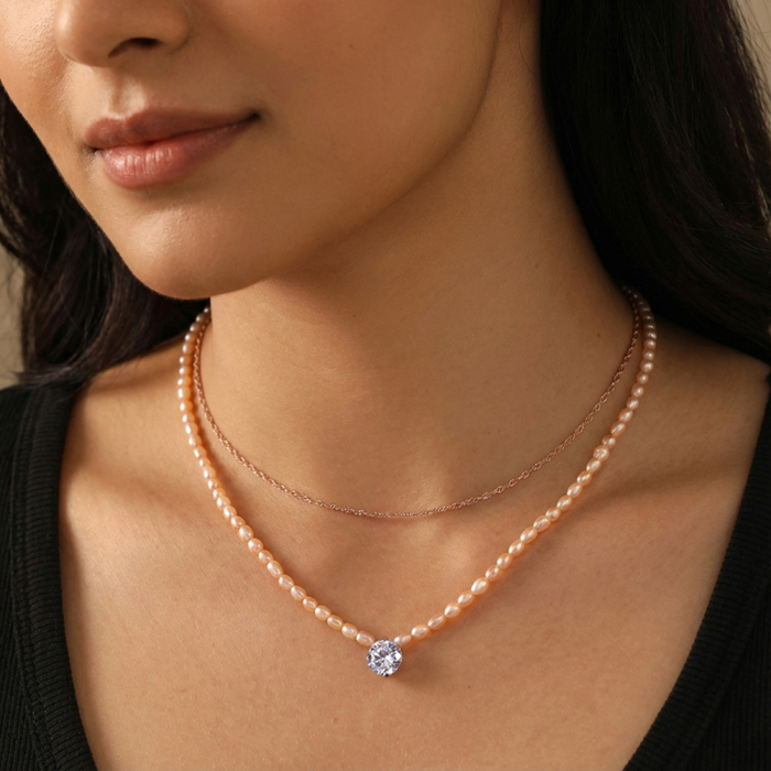 Colier cu Perle Santorini Pearl din Argint 925 Placat cu Aur Roz [2]