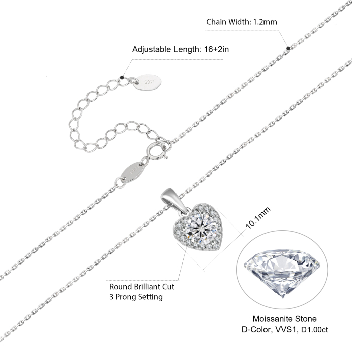 Colier Inima Diamond cu Moissanite, Argint 925 [4]