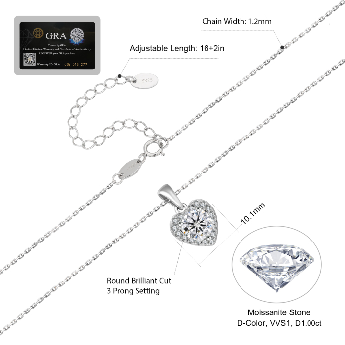 Colier Inima Diamond cu Moissanite, Argint 925 [4]