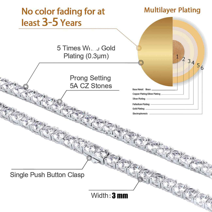 Colier Tennis 3 mm Elements, 45 cm, Otel Inoxidabil [3]