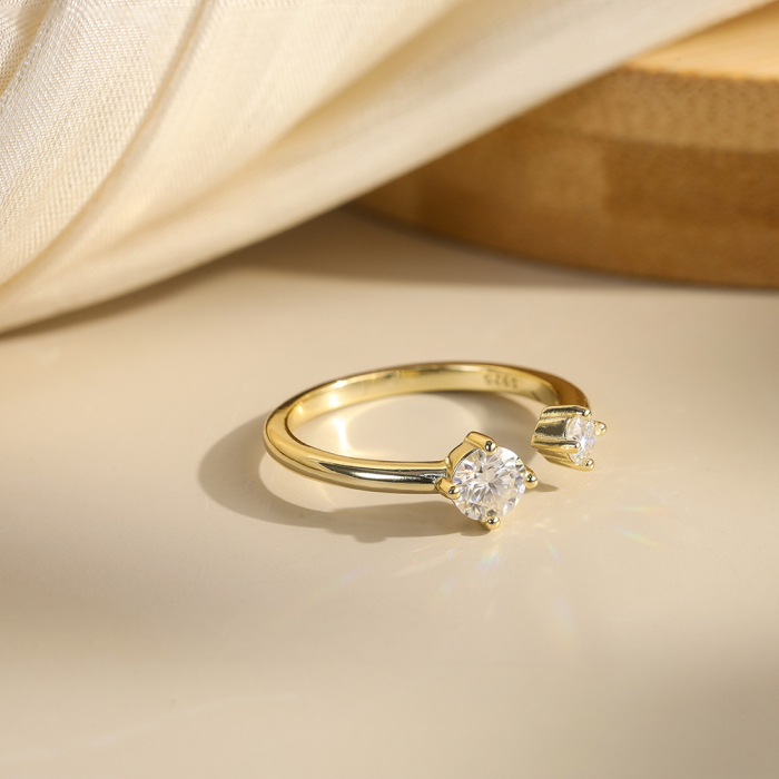 Inel Dual Glow Moissanite, Argint Placat cu Aur [2]