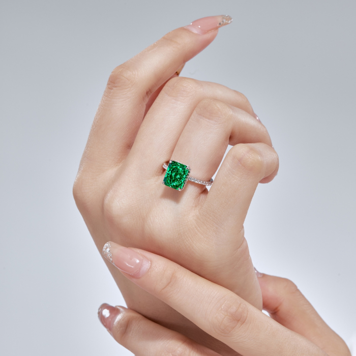 Inel Una Vida Emerald Cut cu Piatra Verde, Argint 925 [3]