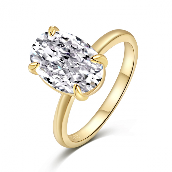 Inel Una Vida Taietura Tip Diamant Oval, Argint Placat cu Aur [3]