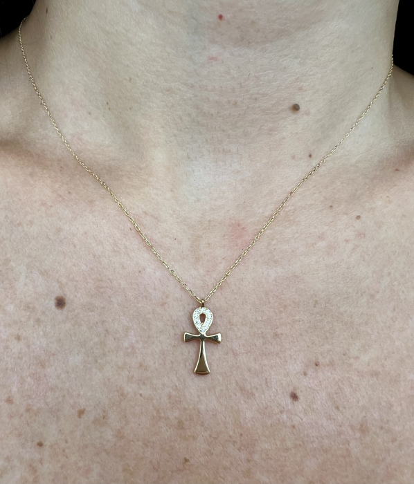 Lant cu Pandantiv Cruce Anhk din Aur 18k cu Diamante Naturale [4]