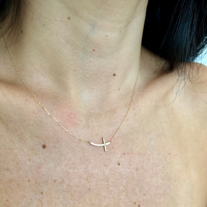 Lant cu Pandantiv Cruce din Aur 18k cu Diamante Naturale [2]