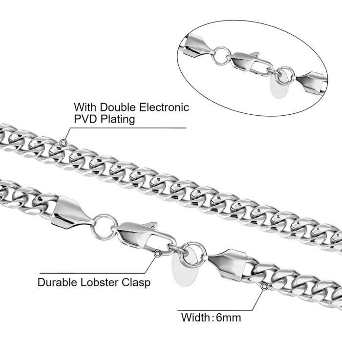 Lant Cuban Elements din Otel Inoxidabil pentru barbati, 6 mm [6]