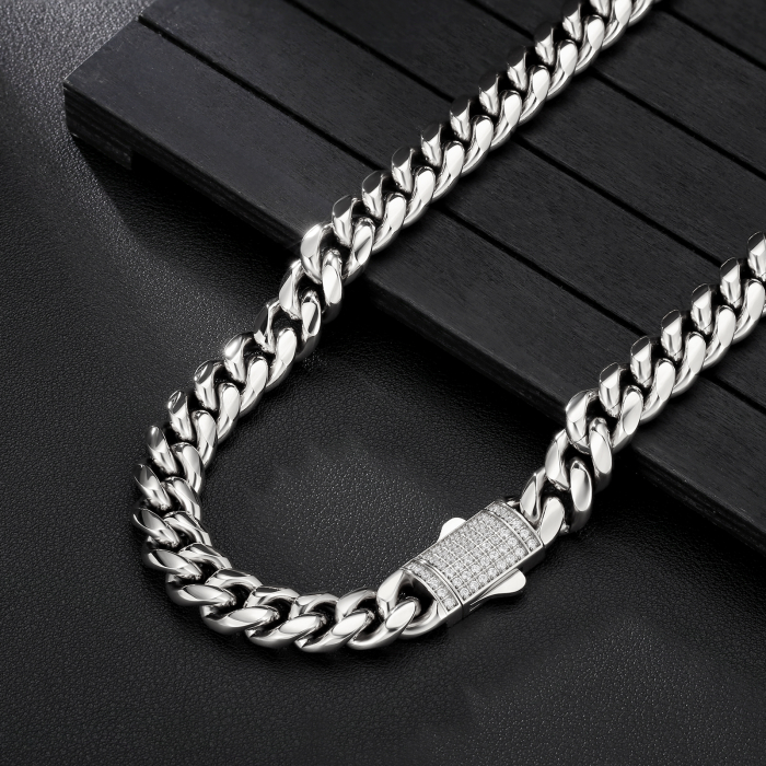Lant Cuban Elements din Oțel Inoxidabil pentru bărbați – 12 mm, cu zirconiu [3]