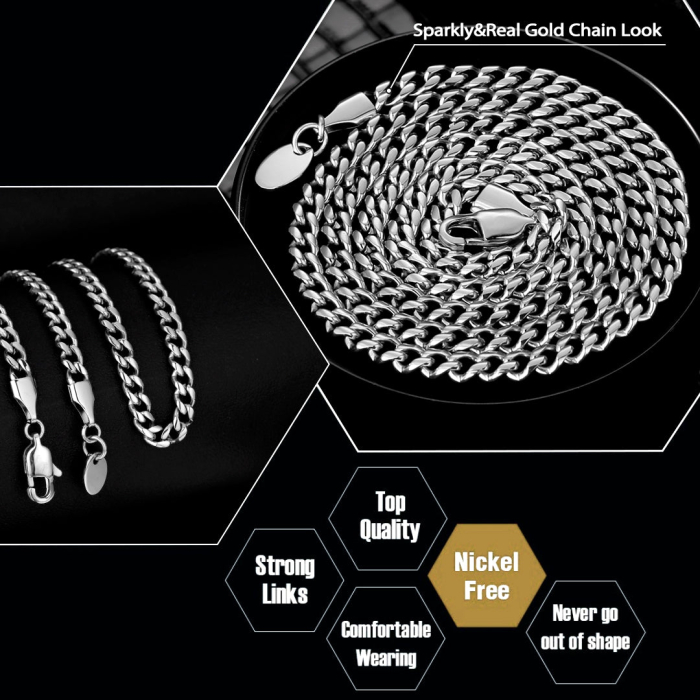 Lant Cuban Elements din Otel Inoxidabil pentru barbati, 4mm [5]