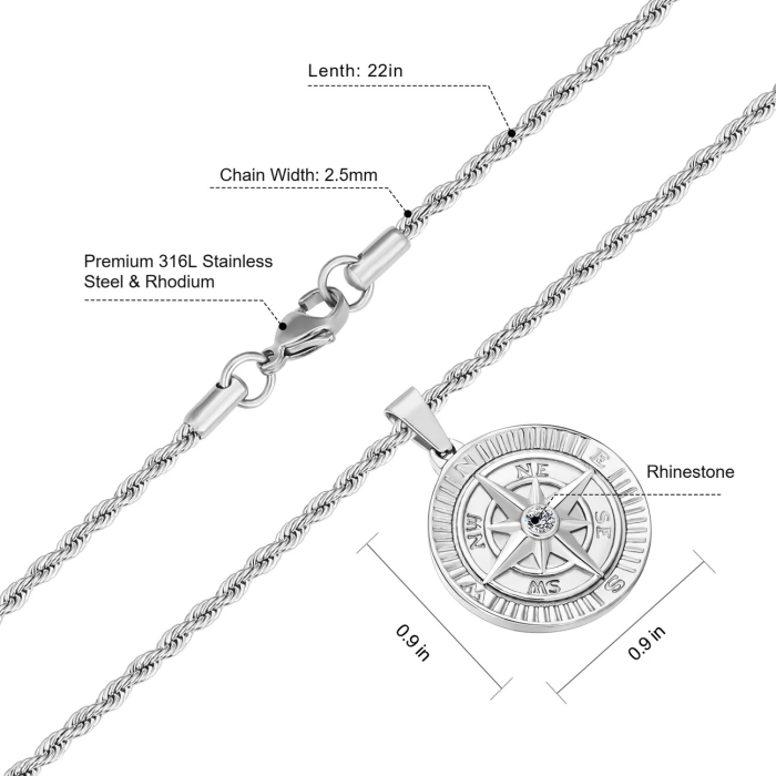Lanț Rope cu Pandantiv Busolă, 56 cm | Una Vida [6]