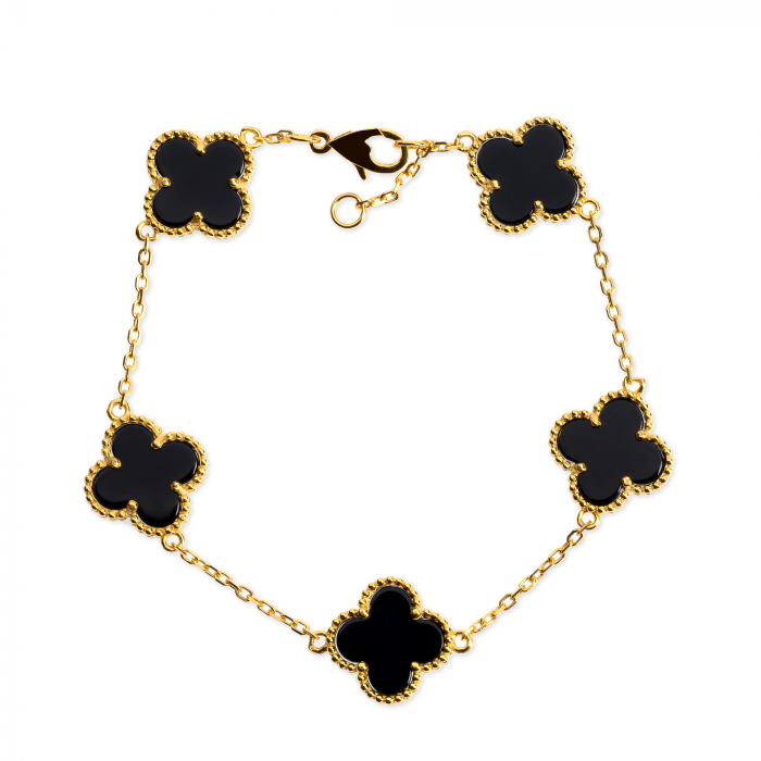 Set Bratara, Colier si Cercei Lucky cu Trifoi, Negru cu Auriu [2]