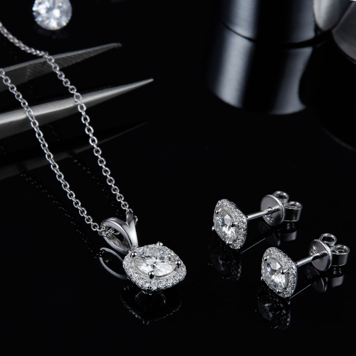 Set Cercei si Colier Amor cu Diamant Moissanite, Argint Rodiat [2]