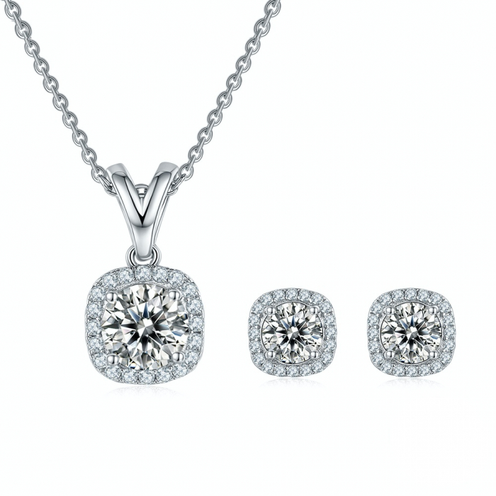Set Colier, Cercei si Inel Amor cu Diamant Moissanite, Argint Rodiat [2]