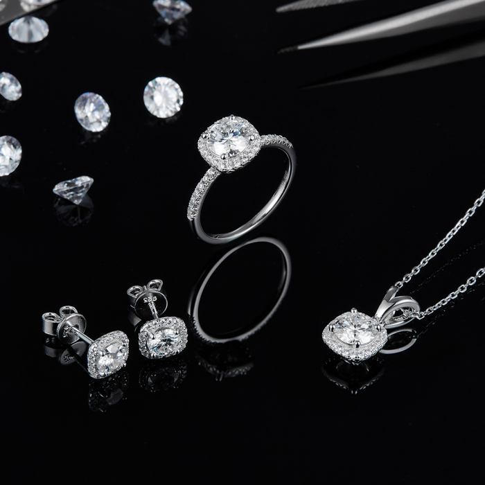 Set Colier, Cercei si Inel Amor cu Diamant Moissanite, Argint Rodiat [5]